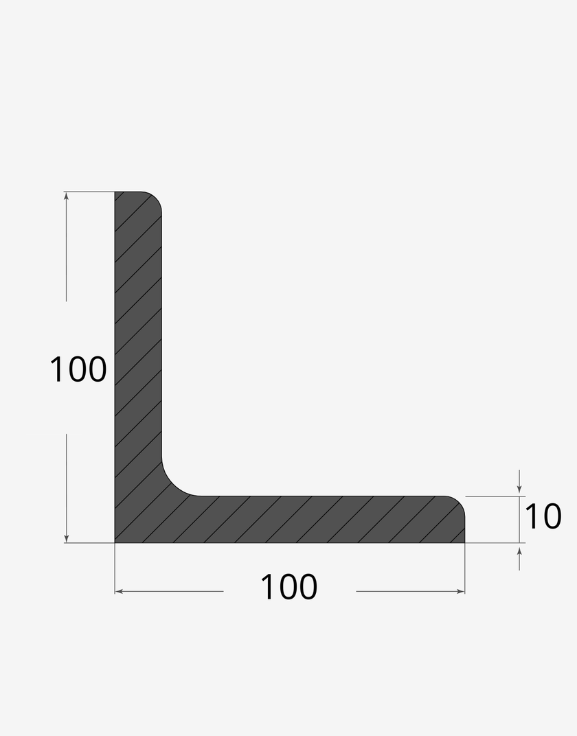 Profilo materiale ferro - angolari a lati uguali spigoli tondi 100x100 - 10mm
