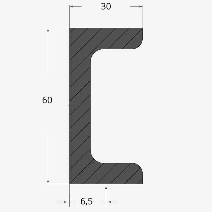 Profilo materiale ferro - ferro upn 60x30mm - 6,5mm