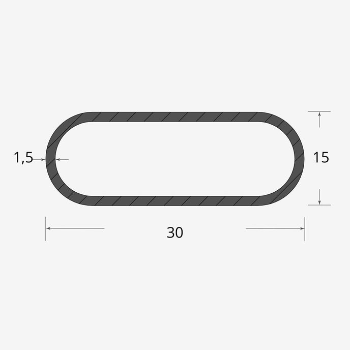 Profilo materiale ferro - tubo ovale carpenteria 30x15 - 1,5mm