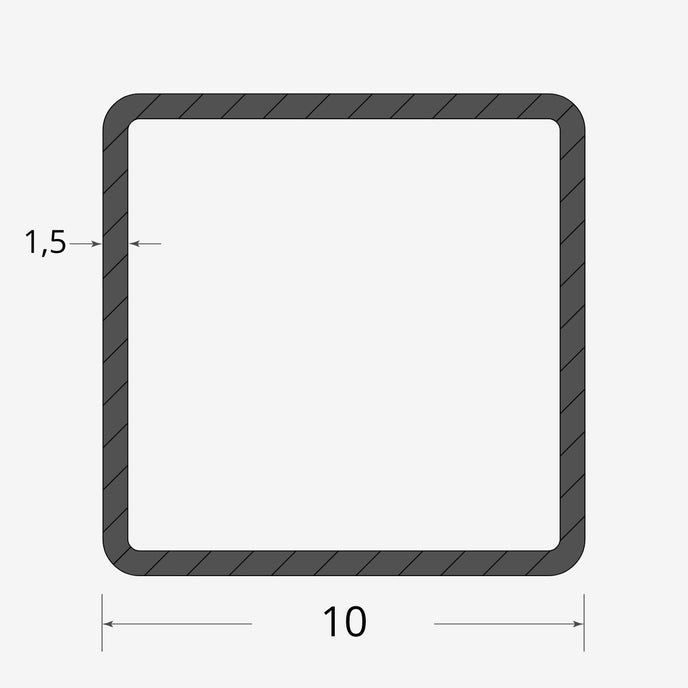 Profilo materiale ferro - tubo quadro saldato 10x10 - 1,5mm