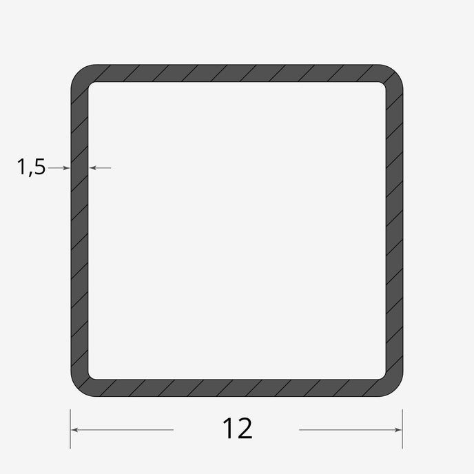 Profilo materiale ferro - tubo quadro saldato 12x12 - 1,5mm