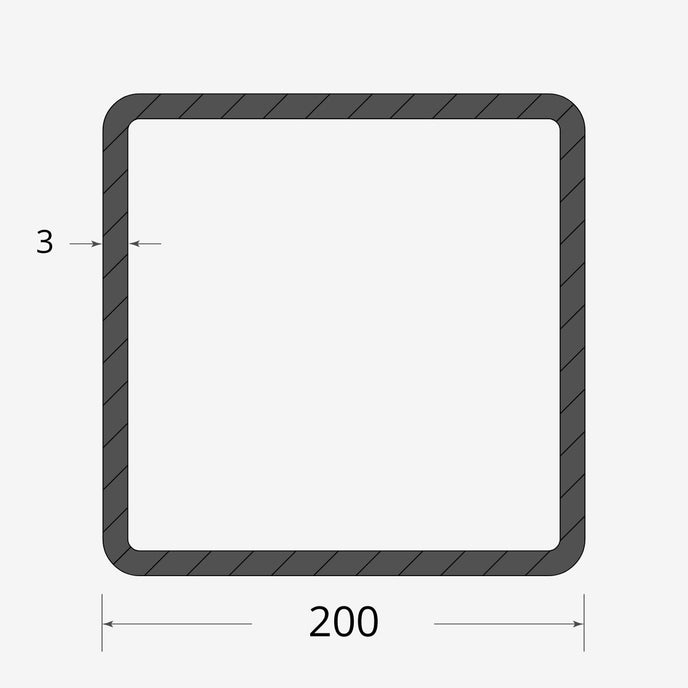 Profilo materiale ferro - tubo quadro saldato 200x200 - 3mm