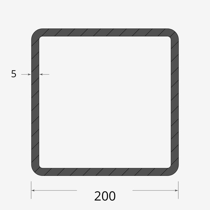 Profilo materiale ferro - tubo quadro saldato 200x200 - 5mm