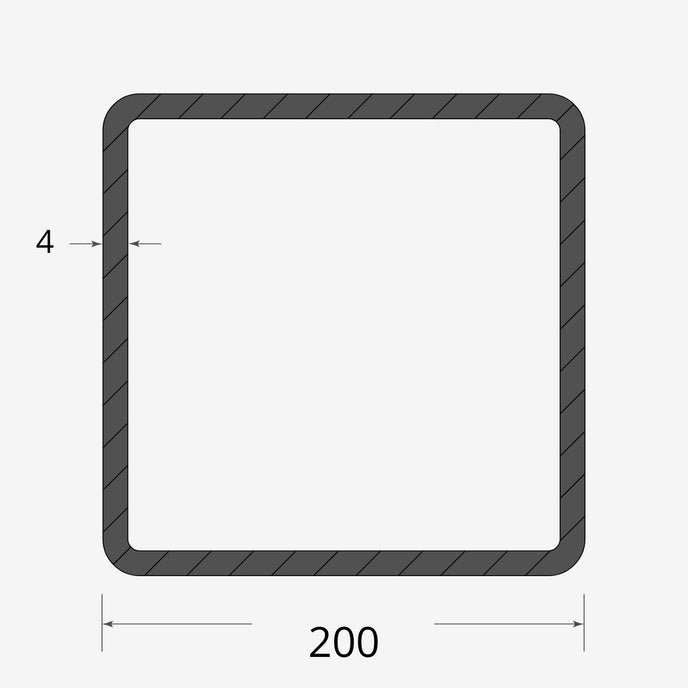 Profilo materiale ferro - tubo quadro saldato 200x200 - 4mm