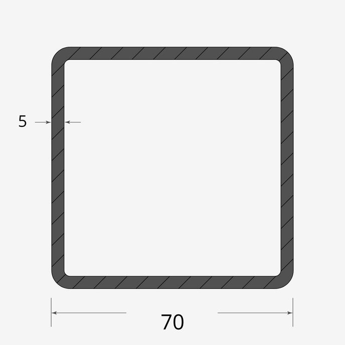 Profilo materiale ferro - tubo quadro saldato 70x70 - 5mm