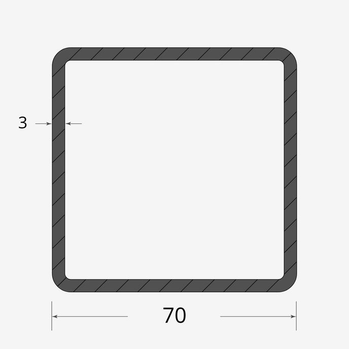Profilo materiale ferro - tubo quadro saldato 70x70 - 3mm