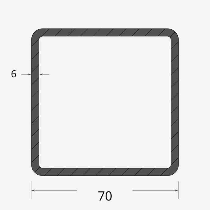 Profilo materiale ferro - tubo quadro saldato 70x70 - 6mm