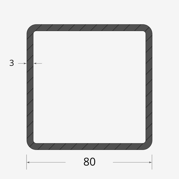 Profilo materiale ferro - tubo quadro saldato 80x80 - 3mm