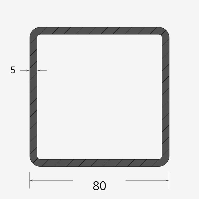 Profilo materiale ferro - tubo quadro saldato 80x80 - 5mm