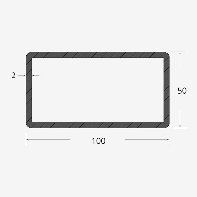 Profilo materiale ferro - tubo rettangolare saldato 100x50 - 2mm