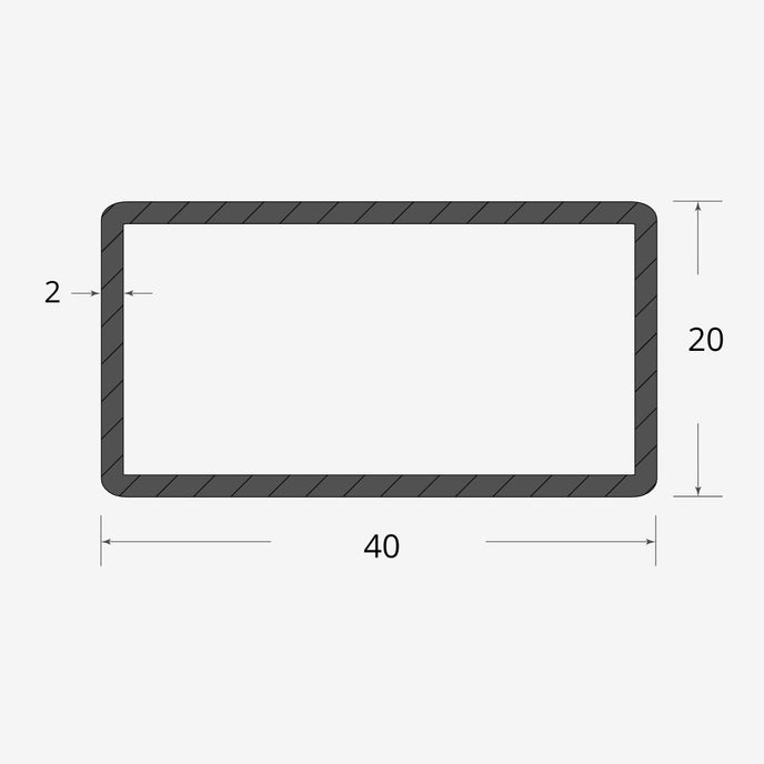 Profilo materiale ferro - tubo rettangolare saldato 40x20 - 2mm