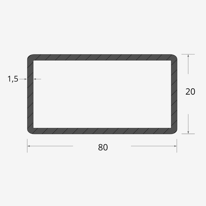Profilo materiale ferro - tubo rettangolare saldato 80x20 - 1,5mm
