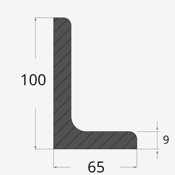 Profilo materiale ferro - elle a spigoli tondi 100x65 - 9mm