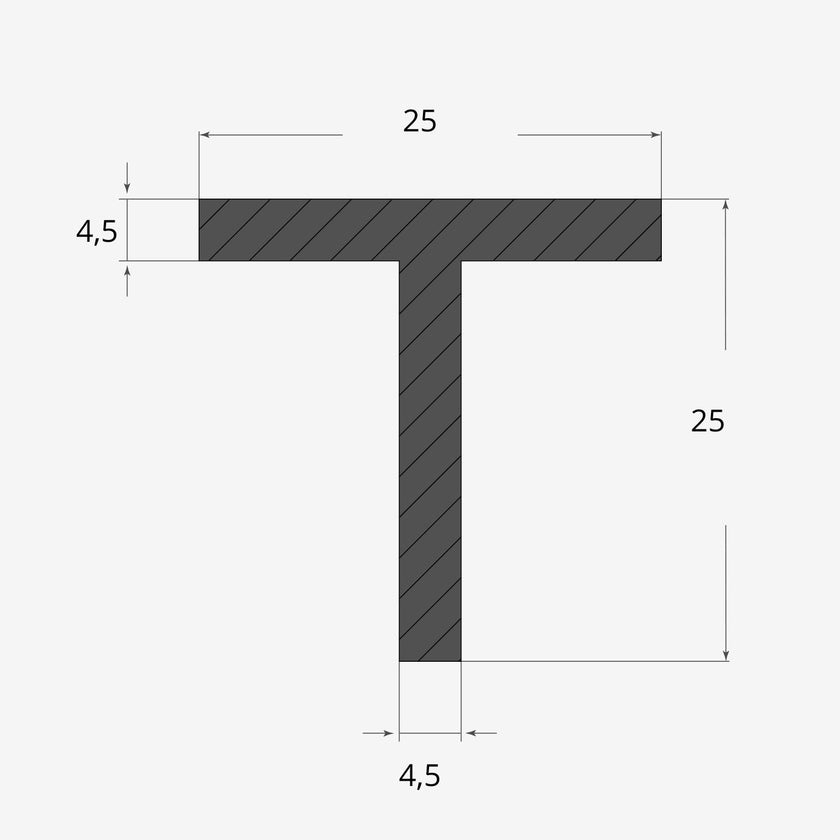 Ferro a T 25x25mm - 4,5mm