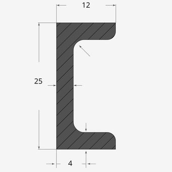 Profilo materiale ferro - ferro upn 25x12mm - 4mm