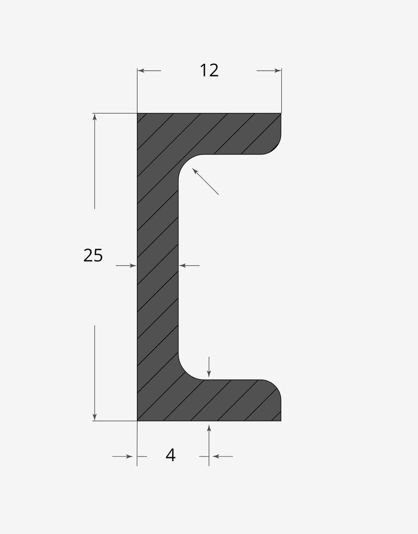 Profilo materiale ferro - ferro upn 25x12mm - 4mm