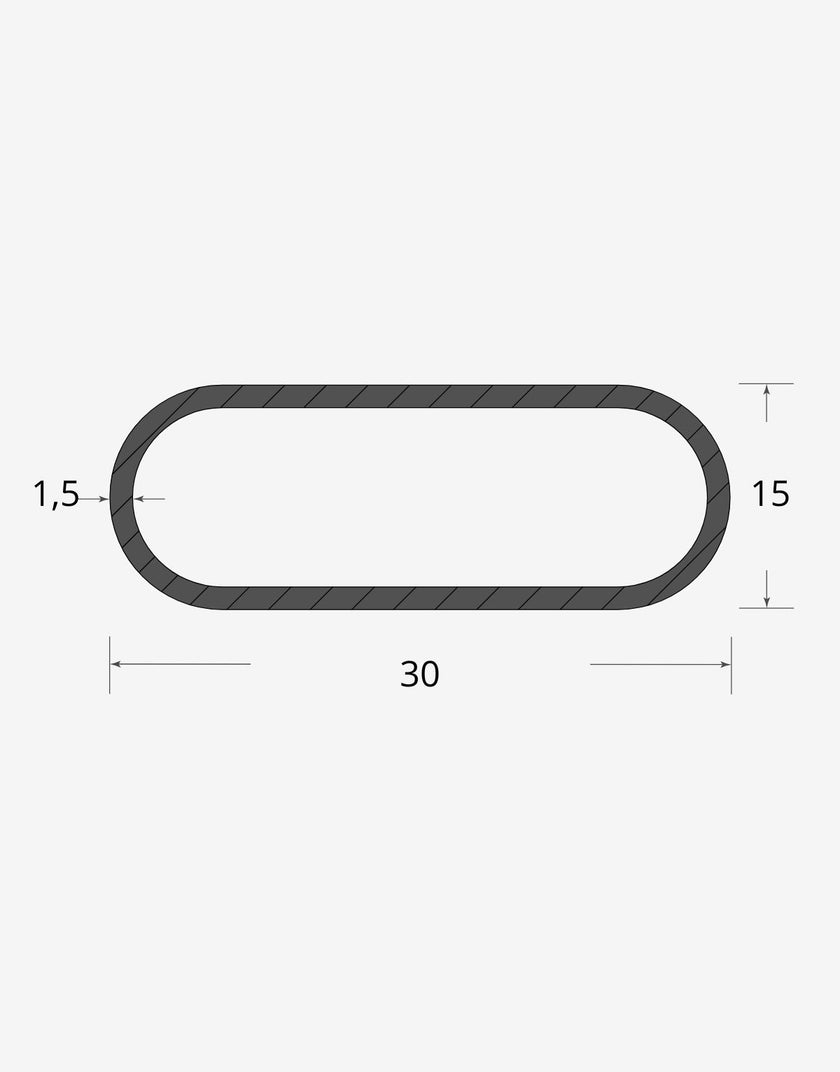 Profilo materiale ferro - tubo ovale carpenteria 30x15 - 1,5mm
