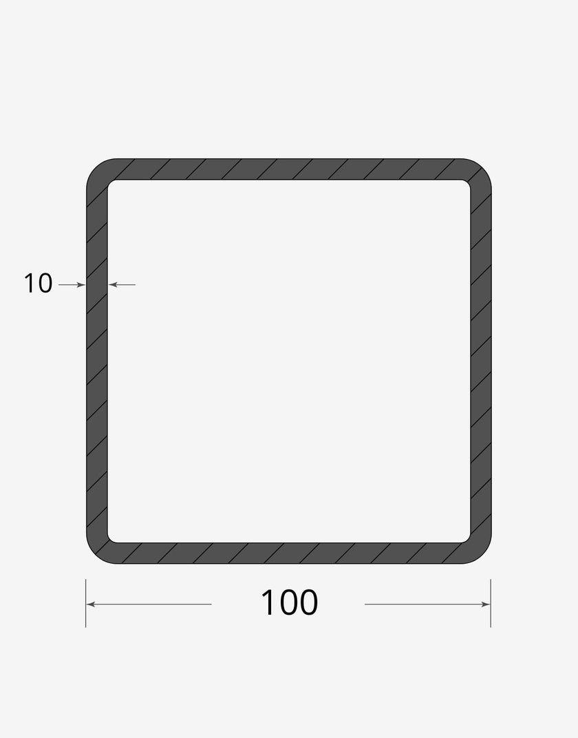 Profilo materiale ferro - tubo quadro saldato 100x100 - 10mm