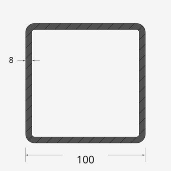 Profilo materiale ferro - tubo quadro saldato 100x100 - 8mm
