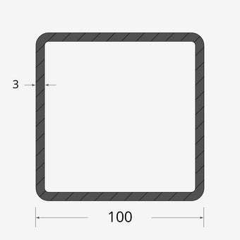 Profilo materiale ferro - tubo quadro saldato 100x100 - 3mm