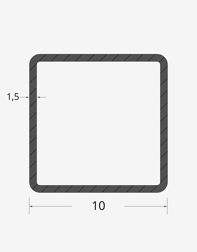 Profilo materiale ferro - tubo quadro saldato 10x10 - 1,5mm