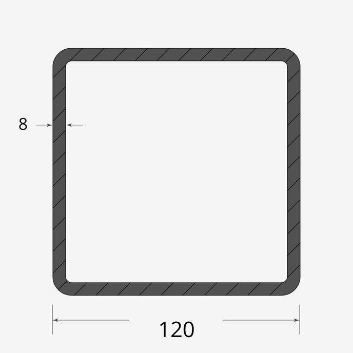 Profilo materiale ferro - tubo quadro saldato 120x120 - 8mm
