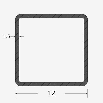 Profilo materiale ferro - tubo quadro saldato 12x12 - 1,5mm