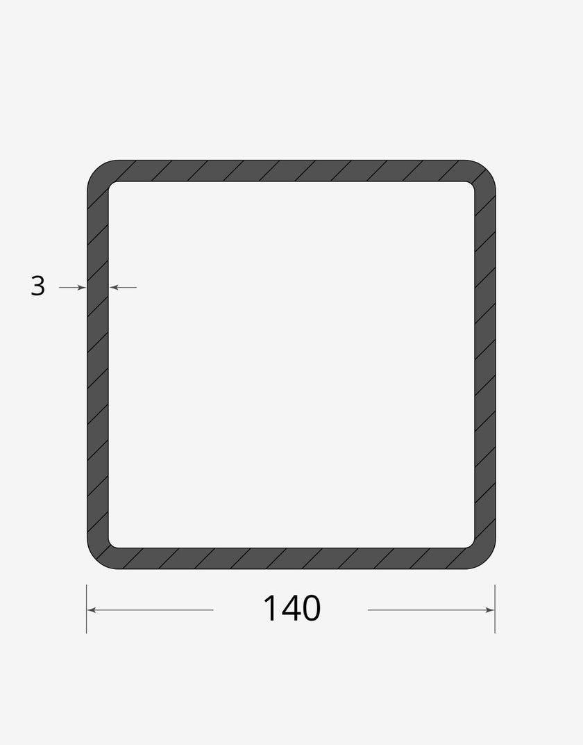 Profilo materiale ferro - tubo quadro saldato 140x140 - 3mm