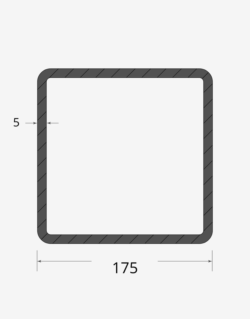 Profilo materiale ferro - tubo quadro saldato 175x175 - 5mm
