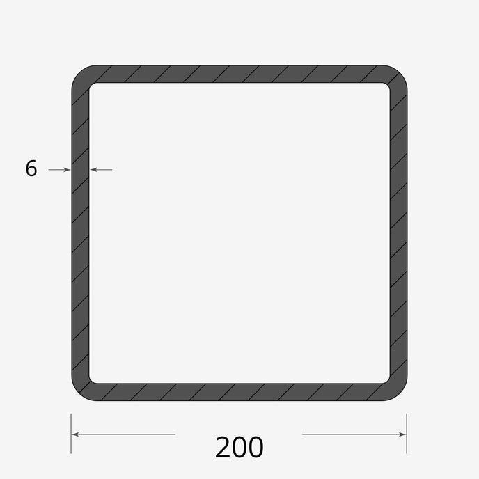 Profilo materiale ferro - tubo quadro saldato 200x200 - 6mm