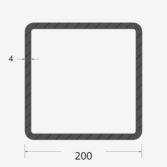 Profilo materiale ferro - tubo quadro saldato 200x200 - 4mm