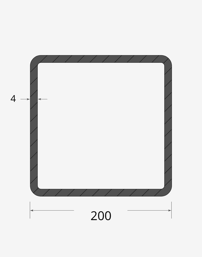 Profilo materiale ferro - tubo quadro saldato 200x200 - 4mm