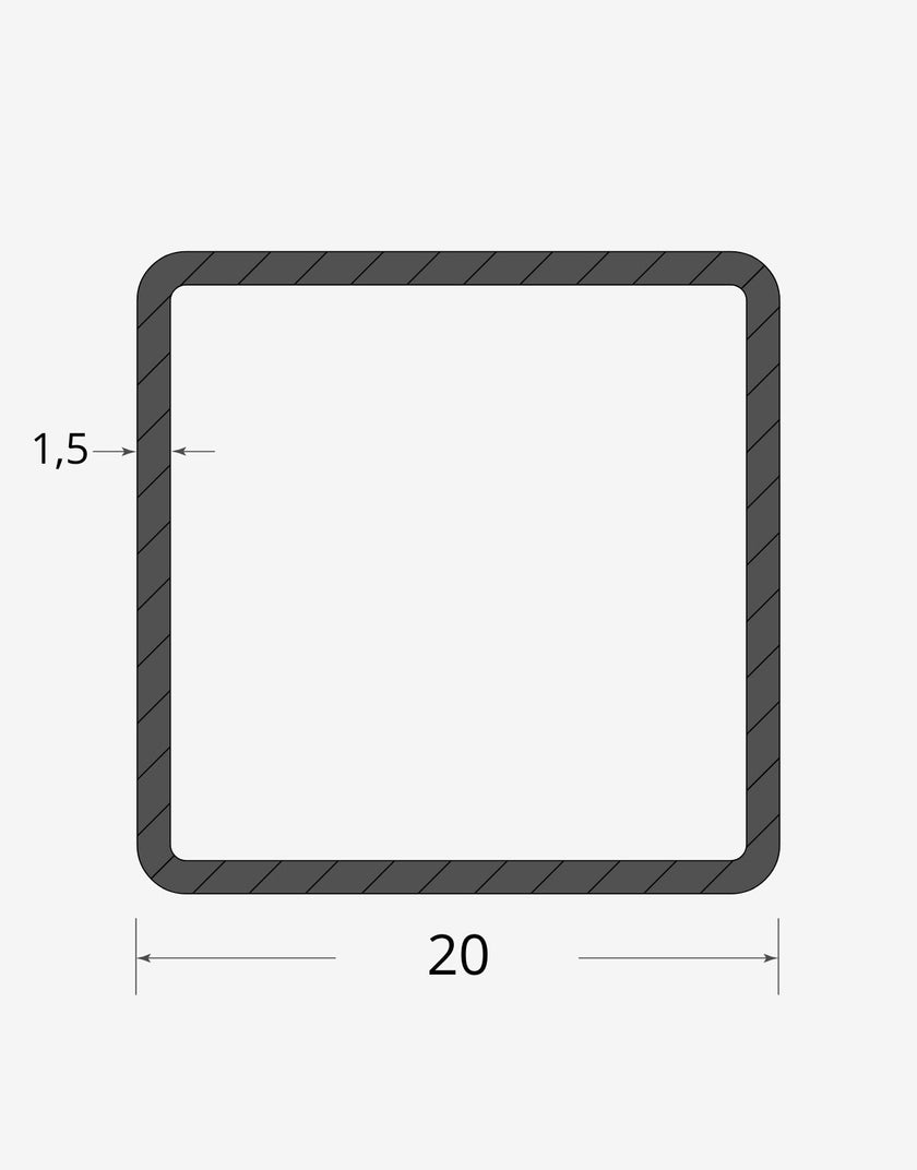 Profilo materiale ferro - tubo quadro saldato 20x20 - 1,5mm