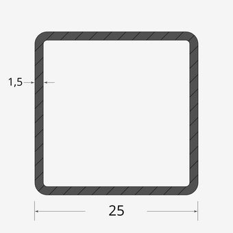 Profilo materiale ferro - tubo quadro saldato 25x25 - 1,5mm