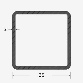 Profilo materiale ferro - tubo quadro saldato 25x25 - 2mm