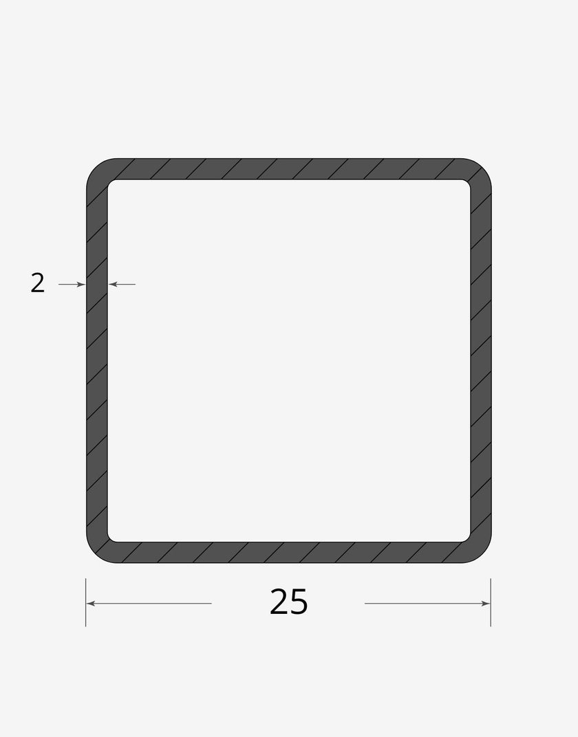 Profilo materiale ferro - tubo quadro saldato 25x25 - 2mm