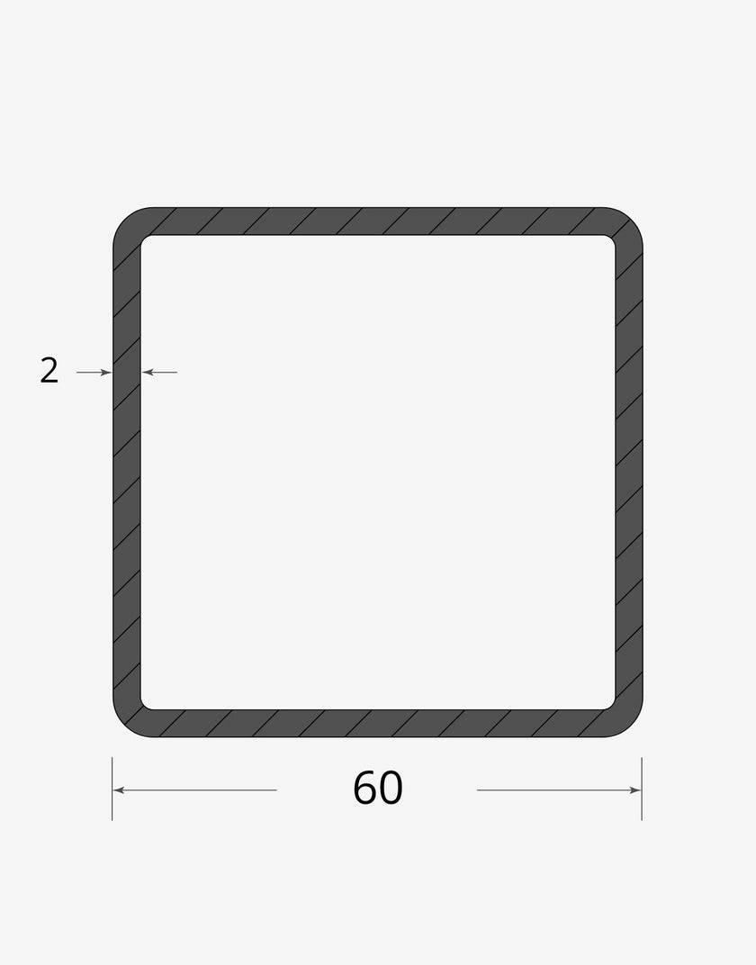 Profilo materiale ferro - tubo quadro saldato 60x60 - 2mm