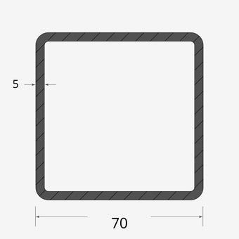 Profilo materiale ferro - tubo quadro saldato 70x70 - 5mm