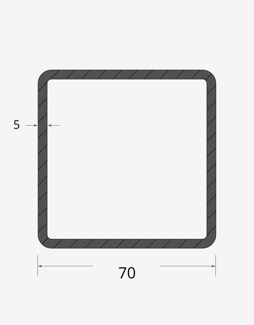 Profilo materiale ferro - tubo quadro saldato 70x70 - 5mm