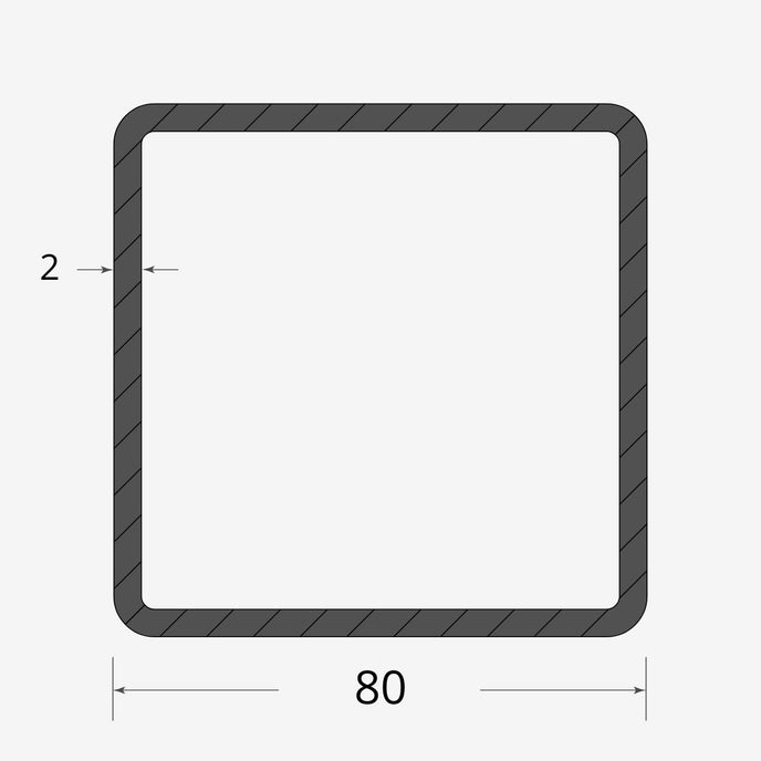Profilo materiale ferro - tubo quadro saldato 80x80 - 2mm
