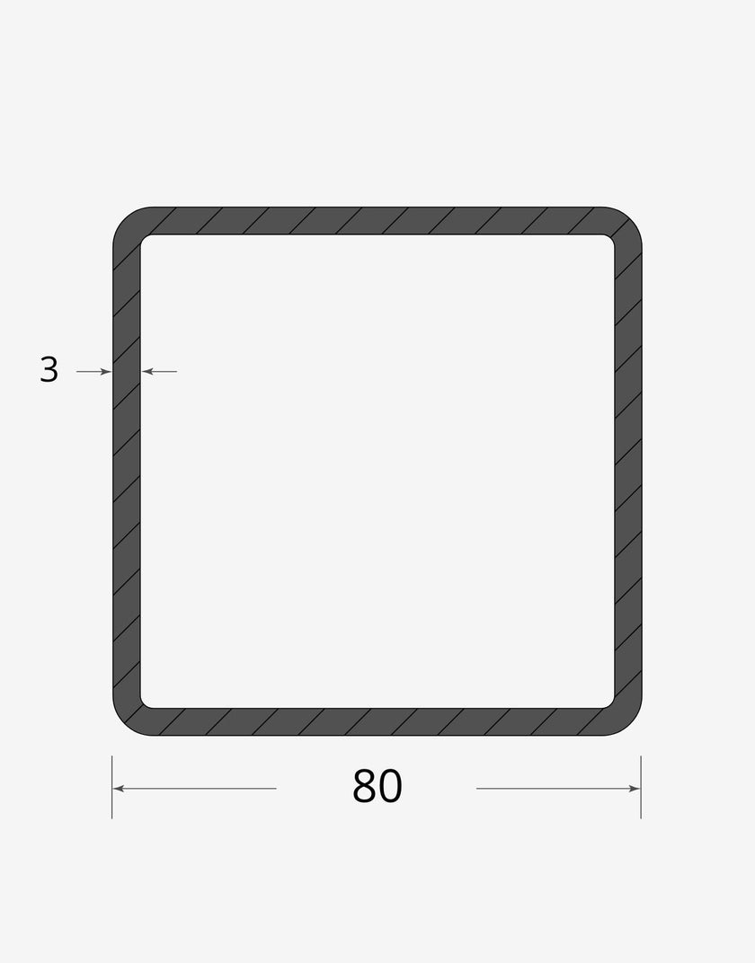 Profilo materiale ferro - tubo quadro saldato 80x80 - 3mm