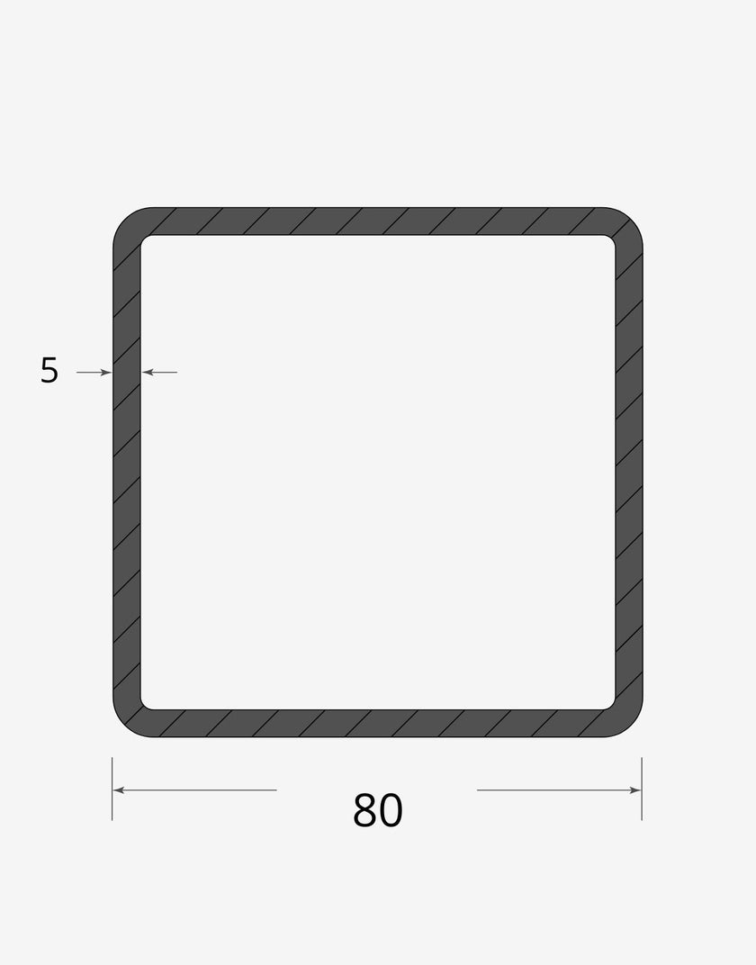 Profilo materiale ferro - tubo quadro saldato 80x80 - 5mm