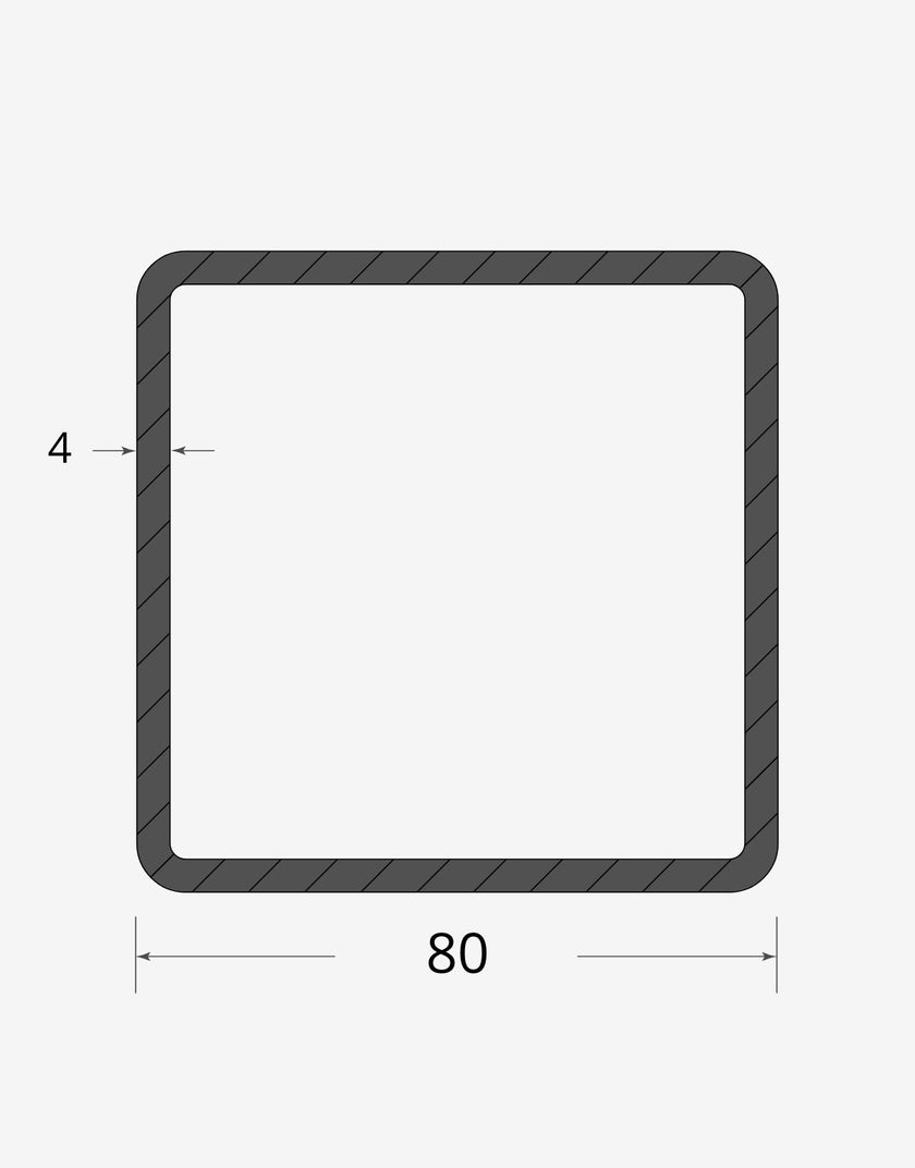 Profilo materiale ferro - tubo quadro saldato 80x80 - 4mm