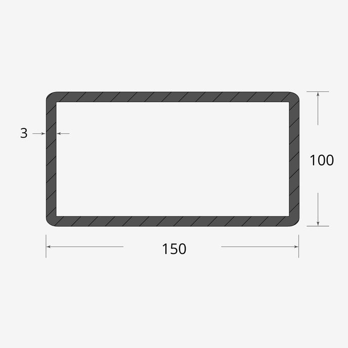 Profilo materiale ferro - tubo rettangolare saldato 150x100 - 3mm