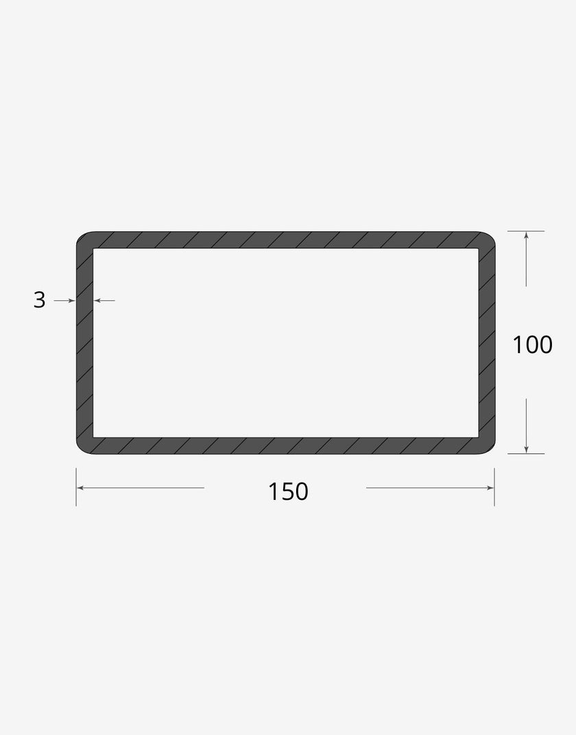 Profilo materiale ferro - tubo rettangolare saldato 150x100 - 3mm