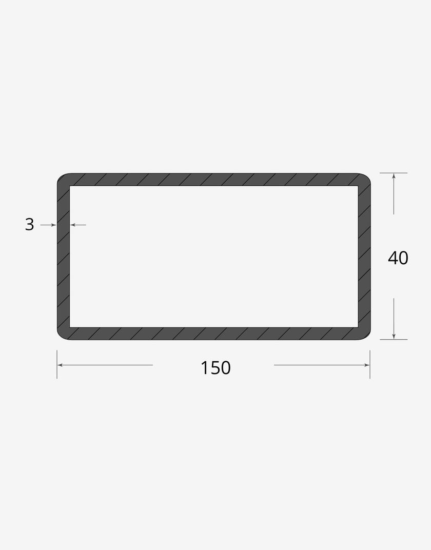 Profilo materiale ferro - tubo rettangolare saldato 150x40 - 3mm