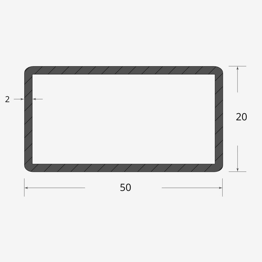 Profilo materiale ferro - tubo rettangolare saldato 50x20 - 2mm