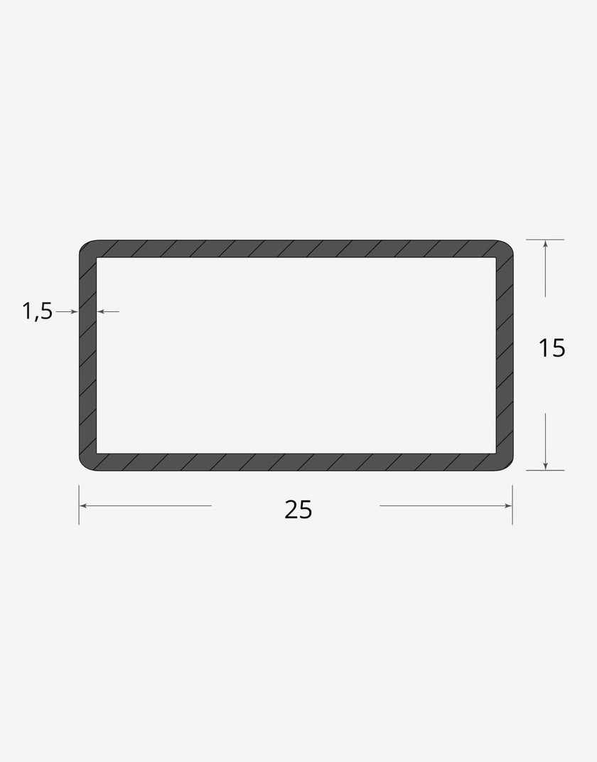 Profilo materiale ferro - tubo rettangolare saldato 25x15 - 1,5mm