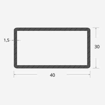 Profilo materiale ferro - tubo rettangolare saldato 40x30 - 1,5mm